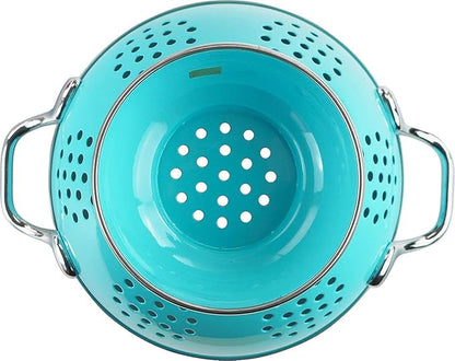 Reston Lloyd Calypso Basics Extra Large Enameled Colander with Solid Base, Strainer Basket with Handles, for Pasta, Berries, Vegetables, Fruit, 7 Quart, Turquoise ( 224oz/ 6.6 L)