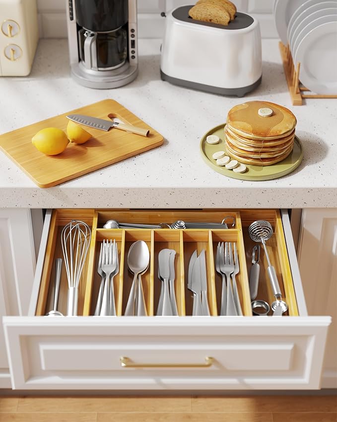 Kitsure Silverware Organizer - Expandable Bamboo Kitchen Drawer Organizer for Cooking Utensils and Cutlery, Sturdy & Thickened Kitchen Organizers and Storage Solution, Large, Natural - Image 5