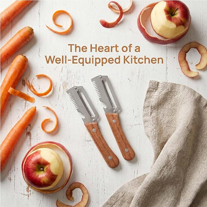 2PCS Multifunctional Vegetable Peeler, Premium Vegetable Peeler with Wooden Handle, 3-in-1 Peelers For Kitchen with Bottle Opener, Stainless Steel Blade Kitchen Tool for Vegetables Fruit - Image 5