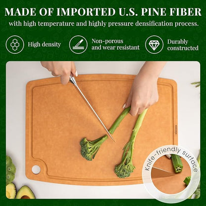 Kikcoin Wood Cutting Board, Cutting Boards for Kitchen Dishwasher Safe Non-slip Chopping Board with Juice Groove, Wood Fiber Composite Cutting Board with Hanging Hole, 17.3"*12.8" - Image 4