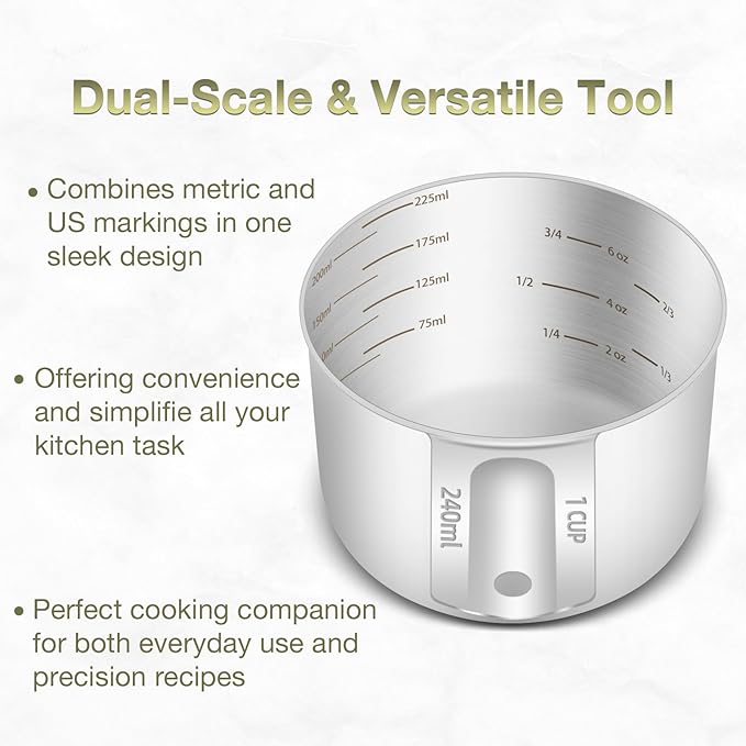 2PCS 1Cup (240ml, 8oz) Single Measuring Cup, Etched Inner Scale Stainless Steel Measure Scoop, Metric and US Measurement, Dishwasher Safe - Image 4