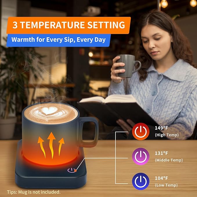 VOBAGA Coffee Mug Warmer for Desk with Auto Shut Off & 3-Temp Settings, Coffee Cup Warmer with Smart Safety Alert Home Office Accessory, Perfect for Coffee, Tea, Milk (No Mug) - Image 3