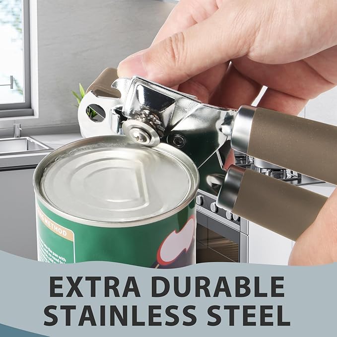 Safring Can Opener Manual, Heavy Duty Handheld Strong Can Opener with Soft Touch Handle, Sharp Blade Smooth Edge, Can Openers with Multifunctional Bottle Opener, Coffee - Image 4