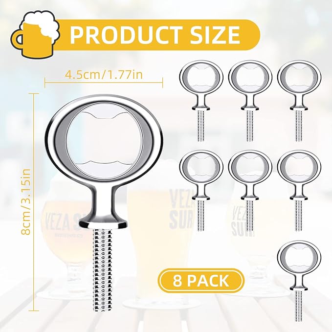 Metal Bottle Opener Kits 8 Pack Blank Stainless Steel Bottle Opener Insert Kits DIY Hardware for Flat Wood Turning (Silver)