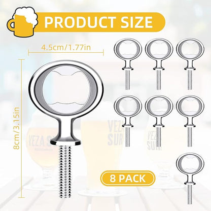 Metal Bottle Opener Kits 8 Pack Blank Stainless Steel Bottle Opener Insert Kits DIY Hardware for Flat Wood Turning (Silver)