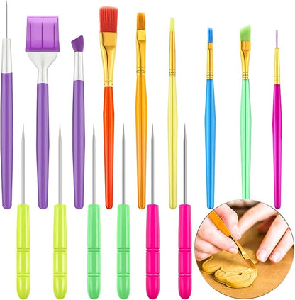 Boao 15 Pcs Cookie Decorating Supplies Tool Set Includes 6 Cookie Decorating Brushes 6 Sugar Stir Needle 3 Cake Scriber Tools for Baking Lovers Cake Fondant Decorations