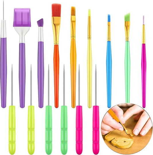 Boao 15 Pcs Cookie Decorating Supplies Tool Set Includes 6 Cookie Decorating Brushes 6 Sugar Stir Needle 3 Cake Scriber Tools for Baking Lovers Cake Fondant Decorations
