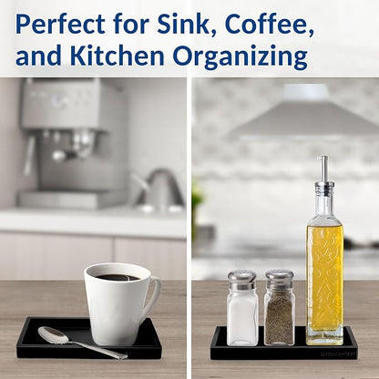 Spacewiser Countertop and Vanity Tray - 2 PC Small 7.7" Silicone Bathroom Trays, Kitchen Soap Tray, Dish Sponge Soap Holder Kitchen Sink Organizer Caddy, Bathroom Counter Trays for Lotion Dispenser