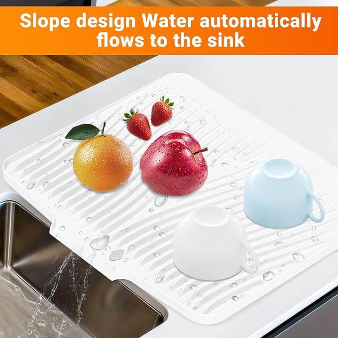 Silicone Dish Drying Mat for Kitchen Counter, Dish Drying Pad, Non-Slip Drain Pad with Built-in Drain, Heat Resistant Stone Drying Mat - Image 4