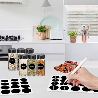 Saiveina 12 Pack Glass Spice Jars with Labels, 4oz Spices Containers Spice Jars with Black Shaker Lids, Empty Containers for Spice, Silicone Funnel and Pen Included - Image 4