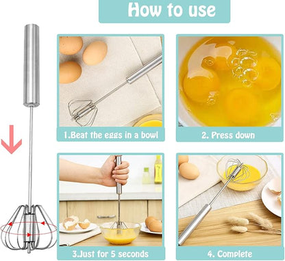 Semi-automatic Whisk, Stainless Steel Egg Beater, Hand Push Rotary Whisks Mixer Stirrer for Making Cream, Whisking, Beating and Stirring (Silver) - Image 4