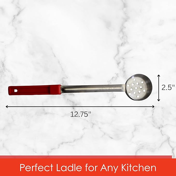 2 Ounce Slotted Stainless Steel Portion Control Ladle Spoon for Measuring and Serving; Commercial Grade Serving Scoops [Pack of 2] - Image 4