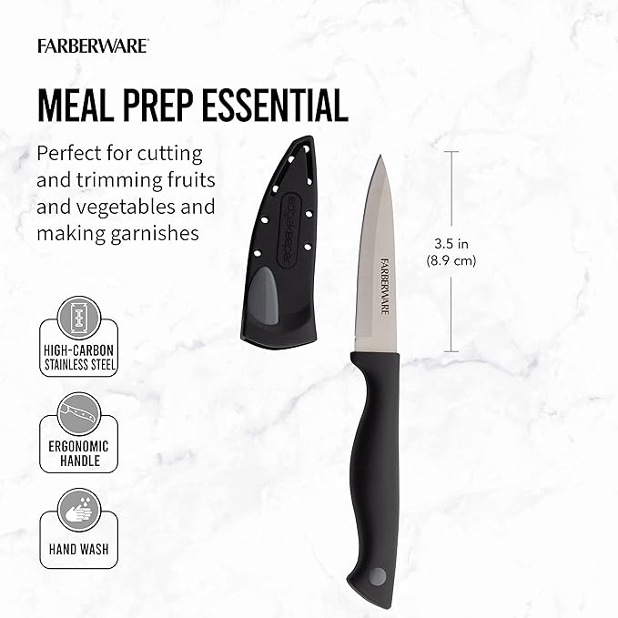 Farberware Edgekeeper 3.5-Inch Paring Knife with Self-Sharpening Blade Cover, High Carbon-Stainless Steel Kitchen Knife with Ergonomic Handle, Razor-Sharp Knife, Black - Image 3