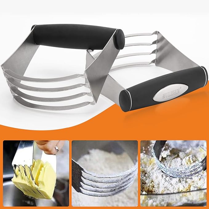 HULISEN Stainless Steel Biscuit Cutter Set, Silicone Mat, Pastry Scraper and Dough Blender, Sturdy & Long-Lasting with Ergonomic Rubber Grip, Professional Baking Dough Tools, Gift Package (4 Pcs/Set) - Image 4