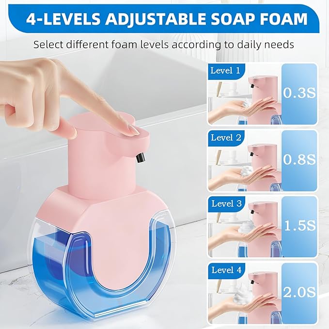 2Pack Automatic Soap Dispenser Touchless, Rechargeable Foaming Soap Dispenser,15oz/420ml Smart Hand Soap Dispensers,4-Level Adjustable,Wall Mount for Bathroom Kitchen Dish Soap(Pink, Foam) - Image 4