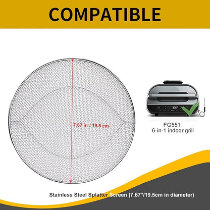 Stainless Steel Splatter Shield compatible for Ninja Foodi FG551, Reusable 6-in-1 Air Fryer Accessories, Indoor Grill Accessories, Fine Mesh Splatter Screen, Ninja Replacement Screen Splash Guard
