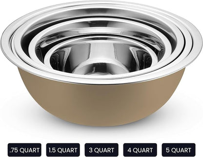 WHYSKO Stainless Steel Mixing Bowl Set, 10 Piece Stainless Steel Mixing Bowls with Lids Set for Food Prep Storage and Serving, Dishwasher Safe for Kitchen Baking Cooking, Khaki - Image 5