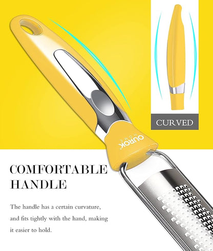 Ourokhome Kitchen Lemon Zester, Stainless Steel Hand Held Parmesan Cheese Grater for Ginger, Chocolate, Coconut, Lime, Nutmeg, Citrus, Fruit, Vegetable with Cleaning Brush, Dishwasher safe, Yellow - Image 2