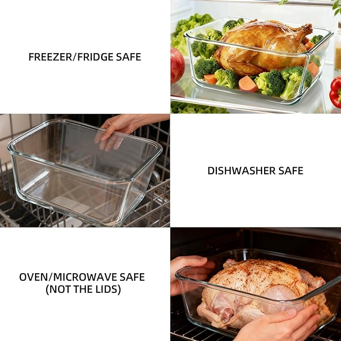 Extra Large Glass Storage Containers with Lids 220oz/6500ml - Airtight Borosilicate Large Glass Food Storage container for Rotisserie Chicken, Turkey - XL Big Glass Bowl Freezer to Oven Safe