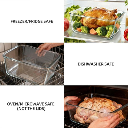 Extra Large Glass Storage Containers with Lids 220oz/6500ml - Airtight Borosilicate Large Glass Food Storage container for Rotisserie Chicken, Turkey - XL Big Glass Bowl Freezer to Oven Safe