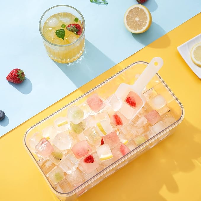 Ice Cube Tray with Lid and Bin, PHINOX 96 pcs Ice Trays for Freezer, Ice Cube Trays for Freezer with 3 trays, Container, Lid & Ice Scoop, BPA Free - Image 8