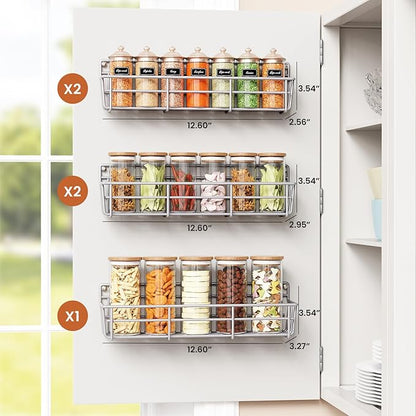 Mystozer 5 Pack Spice Rack Seasoning Organizer Wall Mount, Screw or Adhesive Hanging Shelf Basket Spice Organizer Pantry Organizers Shelf for Kitchen Spice Organization for Cabinet (Silver) - Image 3