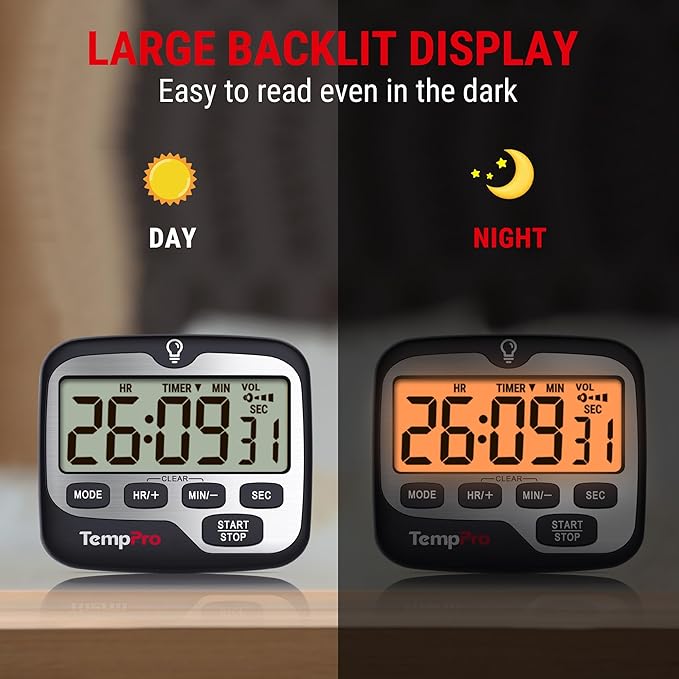 TempPro TM01 Kitchen Timers for Cooking with Count Up Countdown Timer, Digital Timer for Kids Students with Touch Backlight, Study Timers for Classroom Teacher Supplies(Previously ThermoPro) - Image 5