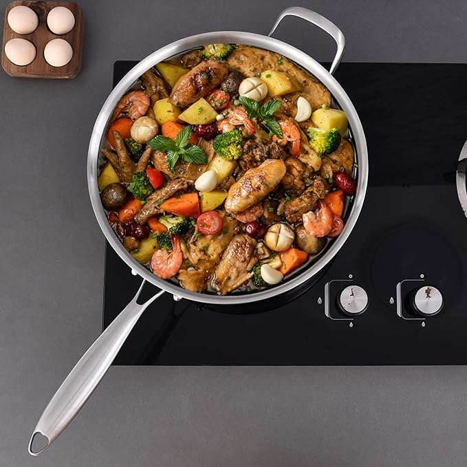 LOLYKITCH Whole Body Tri-Ply Stainless Steel 5.5 QT Sauté Pan with Lid,12 Inch Deep Frying Pan,Jumbo Cooker,Dishwasher and Oven Safe,Detachable Handle. - Image 6