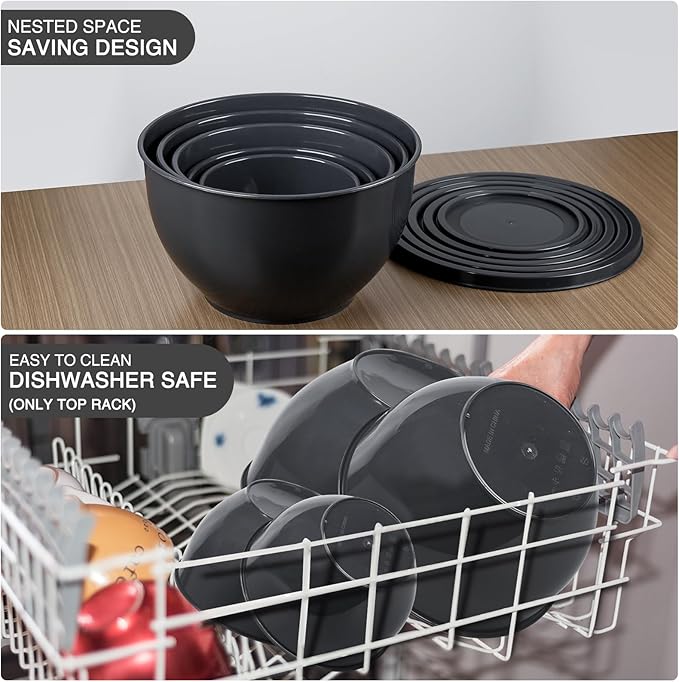Greentainer Plastic Mixing Bowls with Lids Set for Kitchen, 5 Set Nesting Bowls for Mixing, Baking, Prepping, Cooking and Serving Food, Mixing Bowls Dishwasher, Microwave Safe - Image 6