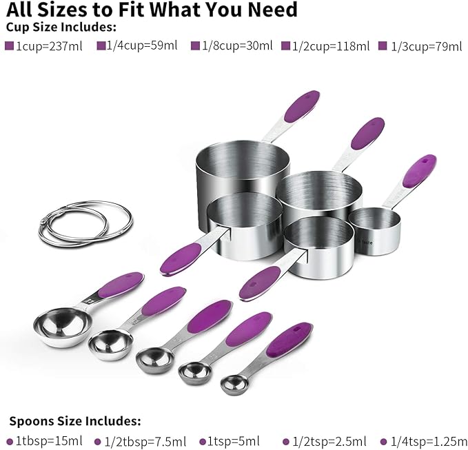 U-Taste 10 Piece Measuring Cups and Spoons Set in 18/8 Stainless Steel (Purple) - Image 2