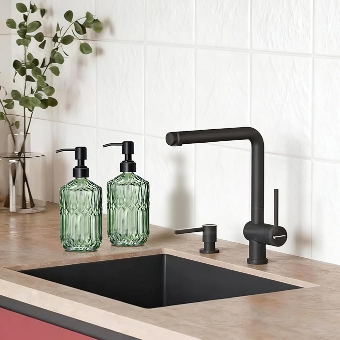 COHOSEGE 17 Oz Green Glass Kitchen Soap Dispenser for Dish Soap, 2 Pack Bathroom Soap Dispenser Set with Black Rust Proof Pump for Lotion, Hand soap or Body Wash - Image 4