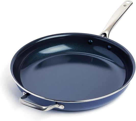 Blue Diamond Ceramic Nonstick 14" Frying Pan Skillet, PFAS-Free Cookware, Jumbo Cooker with Helper Handle, For Large & Family Sized Meals, Dishwasher & Oven Safe, Blue by BlueDiamondCookware