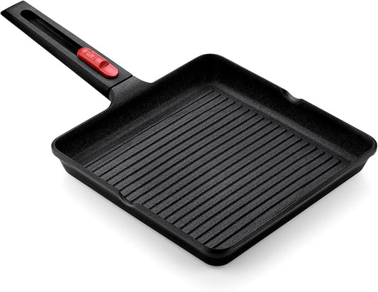 BRA COOKWARE Infinity Nonstick Ribbed Grill Pan (11x11 Inch) | Cast Aluminum Searing Skillet | Removable Handle | PFOA/PFAS Free Square Griddle | All Cooktops (incl Induction) Grilling Skillet