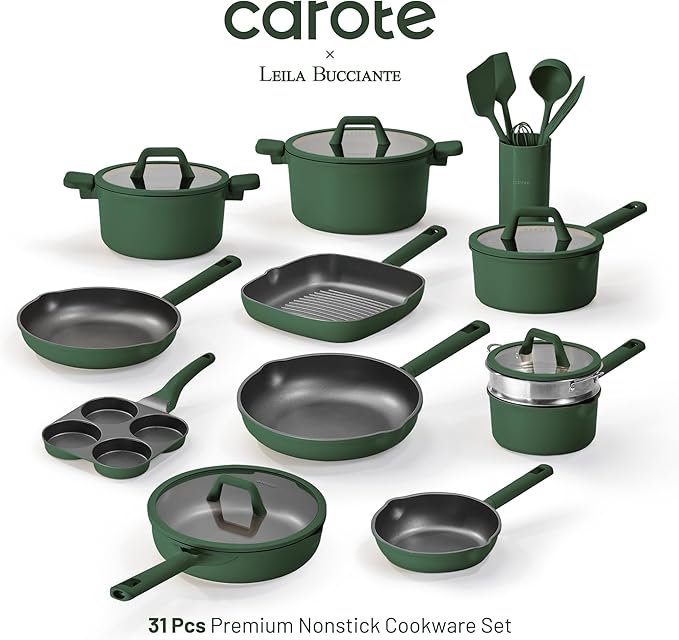 CAROTE 31PCS Pots and Pans Set, Nonstick Cookware Set Kitchen Non Stick Induction Titanium Cookware Non-toxic Granite Cooking set, PFOA Free - Image 5