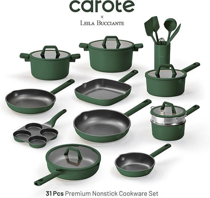 CAROTE 31PCS Pots and Pans Set, Nonstick Cookware Set Kitchen Non Stick Induction Titanium Cookware Non-toxic Granite Cooking set, PFOA Free - Image 5