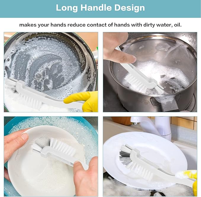 8 Pcs Dish Brush Bottle Bathroom Scrub Brushes Kitchen Cleaning Brush Right Angle Kitchen Brush Sink Household Pot Pan Edge Corners Tile Lines Brush with Stiff Bristles - Image 2