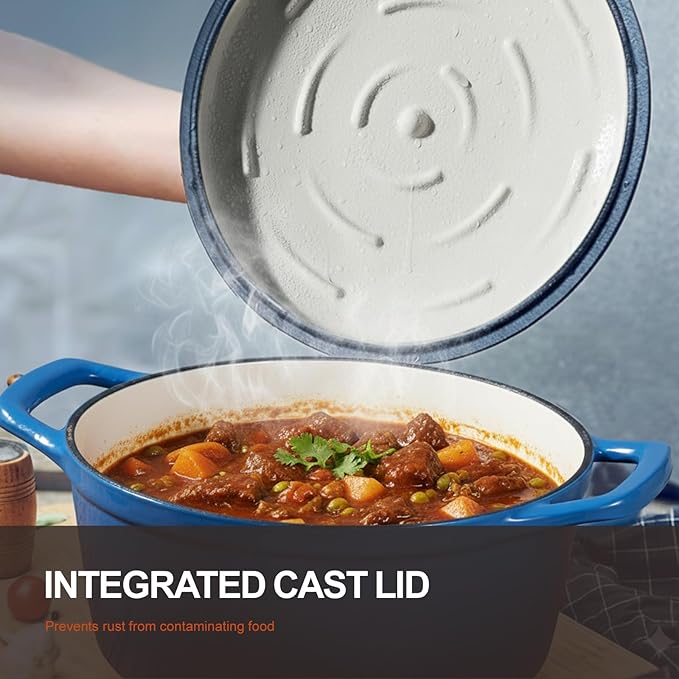 Overmont Enameled Cast Iron Dutch Oven - 5.5QT Pot with Wide Handles Lid Cookbook & Cotton Potholders - Heavy-Duty Pre-Seasoned Cookware Oven Safe to 500°F for Braising, Stews, Roasting, Sourdough Baking - Image 3