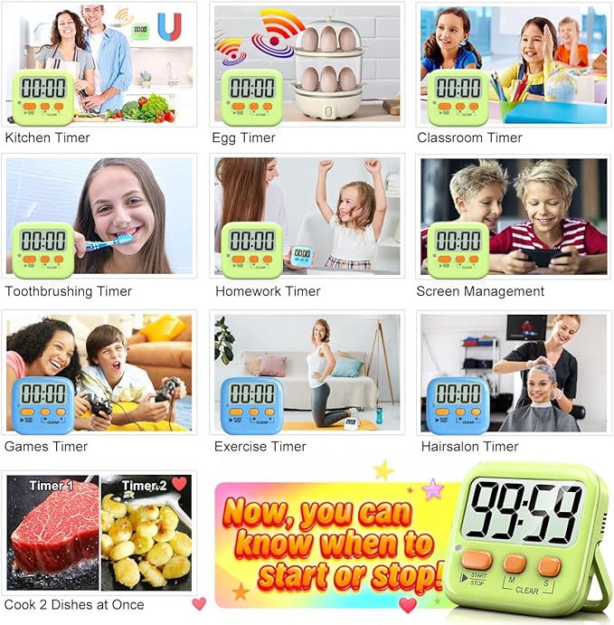 Antonki 2 Pack Digital Timer for Kids, Magnetic Countdown Kitchen Timers for Cooking, Egg, Classroom, Teacher, Exercise, Study, Oven - Battery Included - Image 7