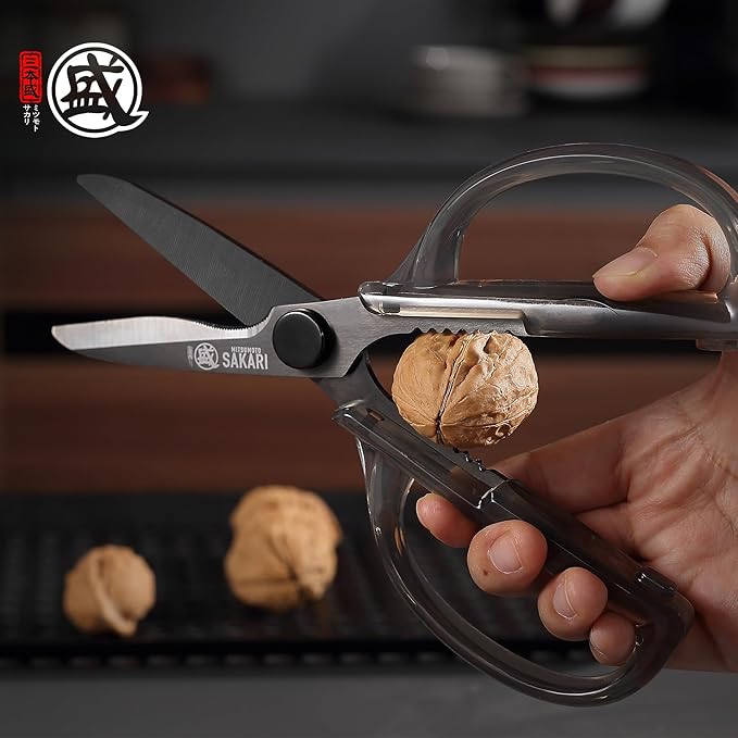 MITSUMOTO SAKARI Japanese Kitchen Scissors, Heavy Duty Detachable Stainless Steel Kitchen Shears with Titanium-Plated Blades, Clear Acrylic Handles for Meat, Fish, Nuts & Vegetables - Image 6
