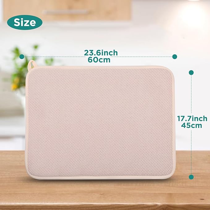GeeRic Microfiber Dish Drying Mat Happy New Year, Super Absorbent Kitchen Dish Drying Pad for New Year Gift, Reversible for Countertop, 17.8 * 23.6 inch Beige - Image 2