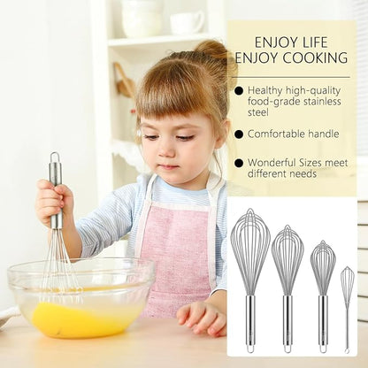 HOTEC 4 Pieces Stainless Steel Whisks Set Wire Whisk Balloon Whisk Egg Beater Kitchen Utensils for Stirring, Beating, Blending - Image 2