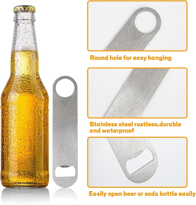30 Pcs Flat Bottle Opener 7 Inch Stainless Steel Beer bottle Openers Heavy Duty Bar Blade Solid Bottle Cap Opener Funny Bartender Bottle Opener for Kitchen Restaurant Party Supplies,Silver - Image 3
