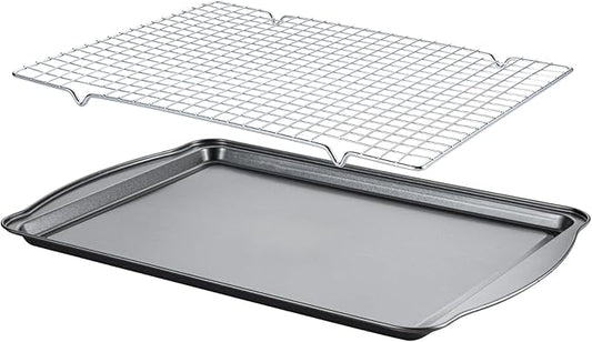 Baking Sheet with Cooling Rack - 17" x 11" x 0.5" Carbon Steel Cookie Sheet for Baking [1 Sheet + 1 Rack], Nonstick Baking Pan, Perfect for Baking, Roasting, and More by Gymdin