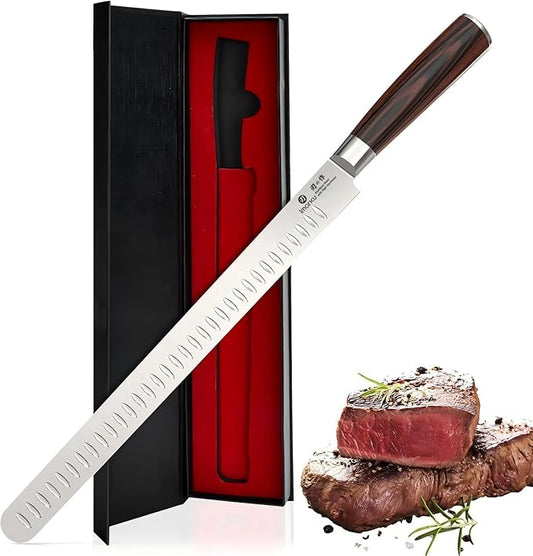 imarku Brisket Knife, 12 Inch Ultra Sharp Carving Slicing Knife for Brisket, BBQ, Turkey, Ham, Ribs, and Roast Beef, Japanese High Carbon Stainless Steel Blade, Ergonomic Pakkawood Handle, Gift Box by imarku