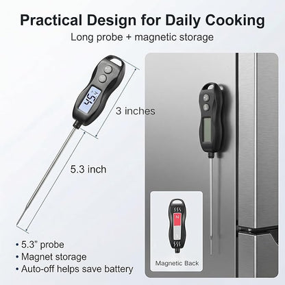 Meat Thermometer Digital with Backlight – Instant Read Food Thermometer Waterproof for Cooking BBQ Grilling Steak Bread Baking Turkey Candy Oil Liquid (Black) - Image 9
