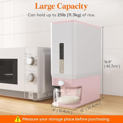 Lifewit 2 Pack Rice Dispenser 25 Lbs(11.3kg), Rice Storage Container Sealed Moisture Proof with Measuring Cup for Kitchen Pantry Household, BPA-Free, Pink