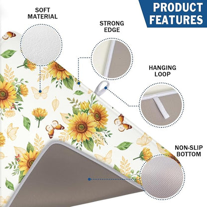 Sunflower Dish Drying Mat for Kitchen Counter Summer Yellow Floral Microfiber Dish Drainer Mat Rustic Farmhouse Absorbent Washable Drying Pad Extra Large 18"x24"