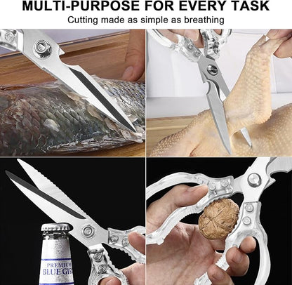 CGBE Kitchen Scissors, Multi-Purpose Kitchen Shears, Heavy Duty Food Scissors for Chicken, Poultry, Fish, Meat & Herbs with Non-Slip Grips (Transparent) - Image 5