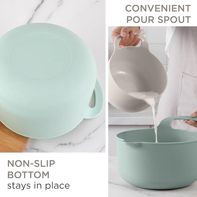 COOK WITH COLOR Nesting Plastic Mixing Bowl Set with Pour Spouts and Handles, Mint, 6 Piece Non-Slip - Image 2