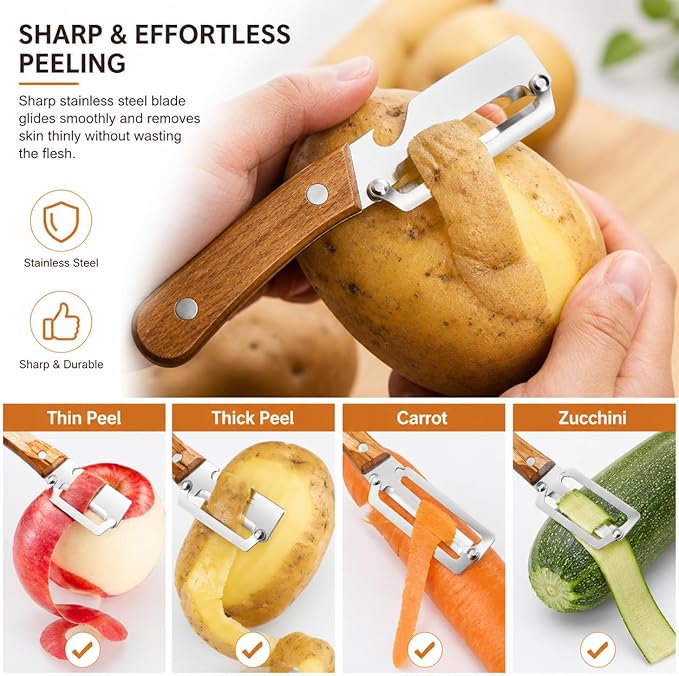 Peelers For Kitchen, Multifunctional Vegetable Peeler, with Wooden Handle and Bottle Opener, For Vegetables or Fruits that Need to Be Peeled - Image 2